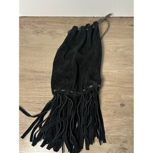 Vintage Handmade Black‎ Suede Drawstring Fringe Pouch Dice Marble Bag